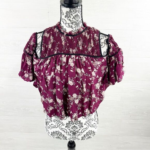 Cinq a Sept Soha Floral Cold Shoulder Cut Out Ruffle Silk Top - Picture 5 of 13
